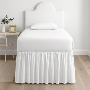Premium Microfiber College Dorm Room Bed Skirt Twin XL 39" x 80", Extended 32" Drop, Split Corner Dust Ruffle, Wrinkle Resistant Durable Easy Care, White Solid