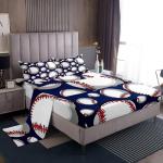 Baseball Sheet Set Sports Theme Bedding Set for Kids Boys Girls Teens 3D Blue Ball Pattern Bed Sheets Breathable Baseball Games Bed Sheet Set Room DecorBed Set Full Size
