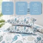 Coastal Bedding King Size Coastal Quilt with 2 Shams, Nautical Beach Comforter Sets Ocean Bedspreads Blue Seahorse Coverlet Summer Bedding, 96''x106''