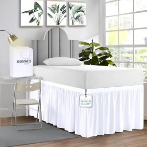 SGI bedding Dorm Bed Skirt Twin XL 34 Inch Drop Length - White, Ruffled Pattern College Dorm Room Bed Skirts - Split Corner, Easy Care, Wrinkle Free 1800 Series Microfiber Bed Skirt