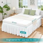 Vocander White Queen Size Bed Skirt 14 Inch Drop, Elastic Wrap Around Dust Ruffle Bed Skirting Easy to Install, Adjustable Tailored Bedskirts Fade & Wrinkle Resistant