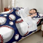Baseball Sheet Set Sports Theme Bedding Set for Kids Boys Girls Teens 3D Blue Ball Pattern Bed Sheets Breathable Baseball Games Bed Sheet Set Room DecorBed Set Full Size