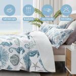 Coastal Bedding King Size Coastal Quilt with 2 Shams, Nautical Beach Comforter Sets Ocean Bedspreads Blue Seahorse Coverlet Summer Bedding, 96''x106''