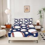 Baseball Sheet Set Sports Theme Bedding Set for Kids Boys Girls Teens 3D Blue Ball Pattern Bed Sheets Breathable Baseball Games Bed Sheet Set Room DecorBed Set Full Size