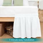 Vocander White Queen Size Bed Skirt 14 Inch Drop, Elastic Wrap Around Dust Ruffle Bed Skirting Easy to Install, Adjustable Tailored Bedskirts Fade & Wrinkle Resistant