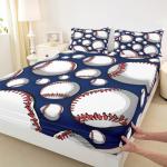 Baseball Sheet Set Sports Theme Bedding Set for Kids Boys Girls Teens 3D Blue Ball Pattern Bed Sheets Breathable Baseball Games Bed Sheet Set Room DecorBed Set Full Size