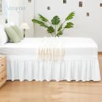 Vocander White Queen Size Bed Skirt 14 Inch Drop, Elastic Wrap Around Dust Ruffle Bed Skirting Easy to Install, Adjustable Tailored Bedskirts Fade & Wrinkle Resistant