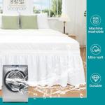 Vocander White Queen Size Bed Skirt 14 Inch Drop, Elastic Wrap Around Dust Ruffle Bed Skirting Easy to Install, Adjustable Tailored Bedskirts Fade & Wrinkle Resistant