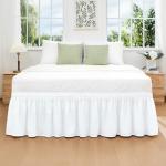 Vocander White Queen Size Bed Skirt 14 Inch Drop, Elastic Wrap Around Dust Ruffle Bed Skirting Easy to Install, Adjustable Tailored Bedskirts Fade & Wrinkle Resistant