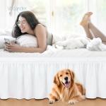 Vocander White Queen Size Bed Skirt 14 Inch Drop, Elastic Wrap Around Dust Ruffle Bed Skirting Easy to Install, Adjustable Tailored Bedskirts Fade & Wrinkle Resistant