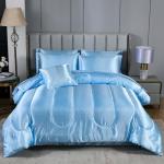 Silk Like Blue Comforter Set with Sheet Sets Full 8 Pieces Satin Bedding Silky Bed-in-a-Bag Luxury Hotel Light Blue with 1 Cushion Cover