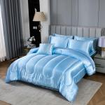 Silk Like Blue Comforter Set with Sheet Sets Full 8 Pieces Satin Bedding Silky Bed-in-a-Bag Luxury Hotel Light Blue with 1 Cushion Cover