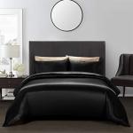 AiMay 3 Piece Satin Duvet Cover Set Bedding Sets Queen Black 1800 Series Luxury Rich Silk Silky Super Soft Solid Color Reversible Zipper Closure Sexy Honeymoon Wrinkle Free (Queen, Black)