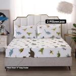 MAG Dinosaur Themed Full Size Bed Sheet Set, 3Pcs, Soft Microfiber, Colorful Dinosaurs, for Kids, Teens and Dinosaur Lovers, Includes Fitted Sheet (75”*54”*15”) and 2 Standard Pillowcases (20”*30”)
