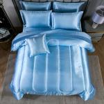 Silk Like Blue Comforter Set with Sheet Sets Full 8 Pieces Satin Bedding Silky Bed-in-a-Bag Luxury Hotel Light Blue with 1 Cushion Cover