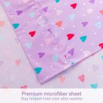 Viviland 3 Pieces Girls Purple Twin Sheet Set - Soft Microfiber Fitted Flat Sheets & Pillowcase - Colorful Hearts Printed Bedding Sets - for Kids & Toddlers