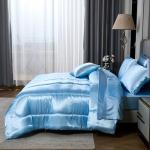 Silk Like Blue Comforter Set with Sheet Sets Full 8 Pieces Satin Bedding Silky Bed-in-a-Bag Luxury Hotel Light Blue with 1 Cushion Cover