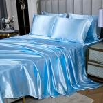 Silk Like Blue Comforter Set with Sheet Sets Full 8 Pieces Satin Bedding Silky Bed-in-a-Bag Luxury Hotel Light Blue with 1 Cushion Cover
