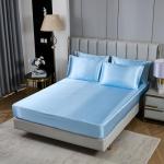 Silk Like Blue Comforter Set with Sheet Sets Full 8 Pieces Satin Bedding Silky Bed-in-a-Bag Luxury Hotel Light Blue with 1 Cushion Cover
