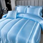 Silk Like Blue Comforter Set with Sheet Sets Full 8 Pieces Satin Bedding Silky Bed-in-a-Bag Luxury Hotel Light Blue with 1 Cushion Cover