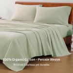 LANE LINEN 100% Organic Cotton Sheets Queen Size Bed Set, Machine Wash Eco Friendly Sustainably Produced Cotton Queen Sheet Set, Soft & Comfy Long Stabple Naturally Cooling Sheets– Mineral