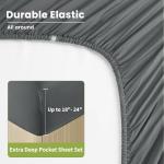 Shilucheng 100% Viscose Derived from Bamboo_Sheets, Extra Deep Pocket Sheets Fits 18"-24" Thick Mattress, Cooling & Breathable Bed Sheets 4Pcs, Hotel Silky Bedding Set (Queen,Dark Grey)
