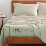 LANE LINEN 100% Organic Cotton Sheets Queen Size Bed Set, Machine Wash Eco Friendly Sustainably Produced Cotton Queen Sheet Set, Soft & Comfy Long Stabple Naturally Cooling Sheets– Mineral