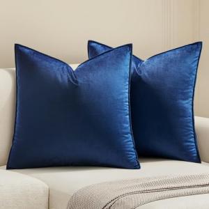 MIULEE Pack of 2 Navy Blue Decorative Velvet Throw Pillow Cover Soft Pillow Cover Soild Square Cushion Case for Sofa Bedroom Car 18x 18 Inch 45x 45cm