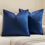 MIULEE Pack of 2 Navy Blue Decorative Velvet Throw Pillow Cover Soft Pillow Cover Soild Square Cushion Case for Sofa Bedroom Car 18x 18 Inch 45x 45cm