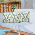 Pilmandu Set of 2 Embroidered Decorative Throw Pillow Covers Couch Square Pillowcases Cushion for Bedroom Sofa Farmhouse Decor 12x20 Inch (Blue Floral-Lumbar)
