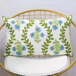 Pilmandu Set of 2 Embroidered Decorative Throw Pillow Covers Couch Square Pillowcases Cushion for Bedroom Sofa Farmhouse Decor 12x20 Inch (Blue Floral-Lumbar)