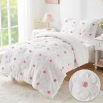 Cozyholy Toddler Bedding Set Girls Floral Bed Set Cute Bedding Comforter Set with Tufted Daisy Flowers, Lightweight Toddler Quilts Set, Include Comforter,Flat Sheet,Fitted Sheet,Pillowcase, Pink