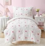 Cozyholy Toddler Bedding Set Girls Floral Bed Set Cute Bedding Comforter Set with Tufted Daisy Flowers, Lightweight Toddler Quilts Set, Include Comforter,Flat Sheet,Fitted Sheet,Pillowcase, Pink