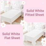 Cozyholy Toddler Bedding Set Girls Floral Bed Set Cute Bedding Comforter Set with Tufted Daisy Flowers, Lightweight Toddler Quilts Set, Include Comforter,Flat Sheet,Fitted Sheet,Pillowcase, Pink