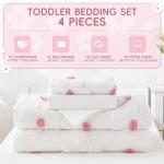 Cozyholy Toddler Bedding Set Girls Floral Bed Set Cute Bedding Comforter Set with Tufted Daisy Flowers, Lightweight Toddler Quilts Set, Include Comforter,Flat Sheet,Fitted Sheet,Pillowcase, Pink