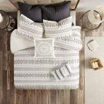 INK+IVY Rhea 100% Cotton Duvet Set Mid Century Modern Boho Design, All Season Comforter Cover Bedding Set, Matching Shams, Full/Queen, Geometric Clipped Jacquard Ivory 3 Piece