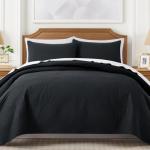 Lavsiry Black Quilt Queen Size with Striped Pattern, Lightweight Soft Summer Thin Microfiber Bedspread & Coverlet Bedding Set for All Seasons - 3 Piece(1 Quilt, 2 Pillow Shams)