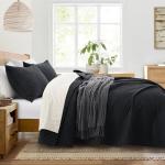 Lavsiry Black Quilt Queen Size with Striped Pattern, Lightweight Soft Summer Thin Microfiber Bedspread & Coverlet Bedding Set for All Seasons - 3 Piece(1 Quilt, 2 Pillow Shams)