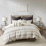 INK+IVY Rhea 100% Cotton Duvet Set Mid Century Modern Boho Design, All Season Comforter Cover Bedding Set, Matching Shams, Full/Queen, Geometric Clipped Jacquard Ivory 3 Piece