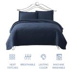 EXQ Home Quilt Set Full Queen Size Navy 3 Piece,Lightweight Soft Coverlet Modern Style Squares Pattern Bedspread Set(1 Quilt,2 Pillow Shams)
