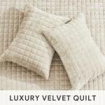RECYCO Luxury Velvet Quilt Set King Size Bedding Sets, Ultra Soft Velvet Comforter Set, Lightweight Channel Box Stitch Oversized Bedspread Coverlet for All Season, with 2 Shams, Beige