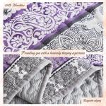 3 Pieces Colorful Bohemian Quilt Set Full Queen Size, Purple n Grey Boho Striped Printed Bedding Bedspread Coverlet Set for Summer, Soft Lightweight Microfiber Quilt with 2 Shams (88x88 inces)