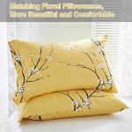 WONGS BEDDING Yellow Floral Duvet Cover Set Queen, 3 Pieces Flower Plum Blossom Printed Bedding Set with 2 Pillowcases, Botanical Branch Comforter Cover Set Queen Size 90"X90"(Not Comforter)