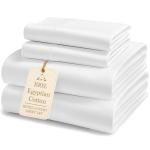LANE LINEN No Pill Fade Resistant 100% Egyptian Cotton Sheets King Size, Soft & Comfy Naturally Cooling Fully Elaticized Reinforced Seams 16 inch Deep Pocket King Size Sheets Set- Snow White
