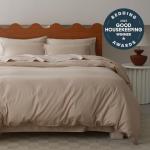 Double Stitch 100% Organic Cotton Duvet Cover - Soft 3 Piece Bedding Set Queen Size, 300 TC Luxury Hotel Sateen Weave, GOTS Certified Long Staple Cotton, Made in India, Oat