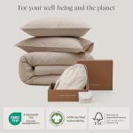 Double Stitch 100% Organic Cotton Duvet Cover - Soft 3 Piece Bedding Set Queen Size, 300 TC Luxury Hotel Sateen Weave, GOTS Certified Long Staple Cotton, Made in India, Oat