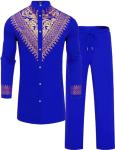 ZSJR Mens African 2 Piece Set Formal Dashiki for Men African Mens Wear White and Gold Suit for Man White African Clothes Cotton Luxury African Men Clothes Egyptian Mens Costume Africa Shirts for Men