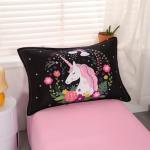 Wowelife Toddler Unicorn Bedding Set for Girls, 4 Piece Unicorn Toddler Bed Sets Black Rainbow Floral, Toddler Comforter Set Stars with Comforter, Flat Sheet, Fitted Sheet and Pillowcase