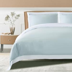 THE COTTON & SILK®️ 100% Luxury Long-Staple Cotton Duvet Cover Set - Soft & Breathable - Include 1 Duvet Cover (Corner Ties & Hidden Zipper), 2 Pillow Shams - Misty Blue + White, King/California King
