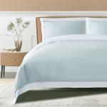 THE COTTON & SILK®️ 100% Luxury Long-Staple Cotton Duvet Cover Set - Soft & Breathable - Include 1 Duvet Cover (Corner Ties & Hidden Zipper), 2 Pillow Shams - Misty Blue + White, King/California King